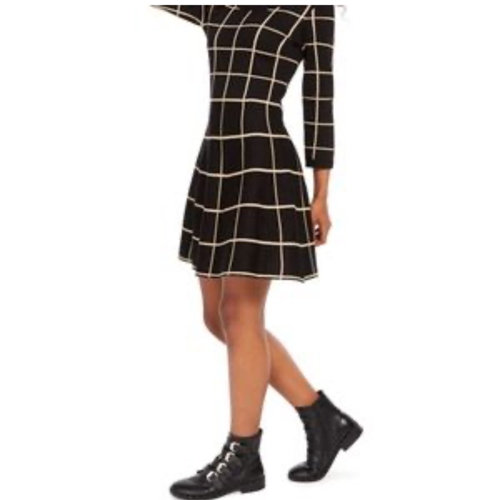Rewind Black White Grid plaid sweater‎ Junior skater Dress Sz XXL 3/4 sleeves
